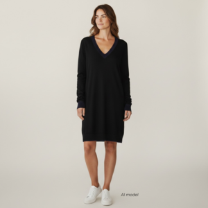 Rag & Bone/JEAN Dress Womens Medium Black V-Neck Sweater Knit Long Sleeve Merino